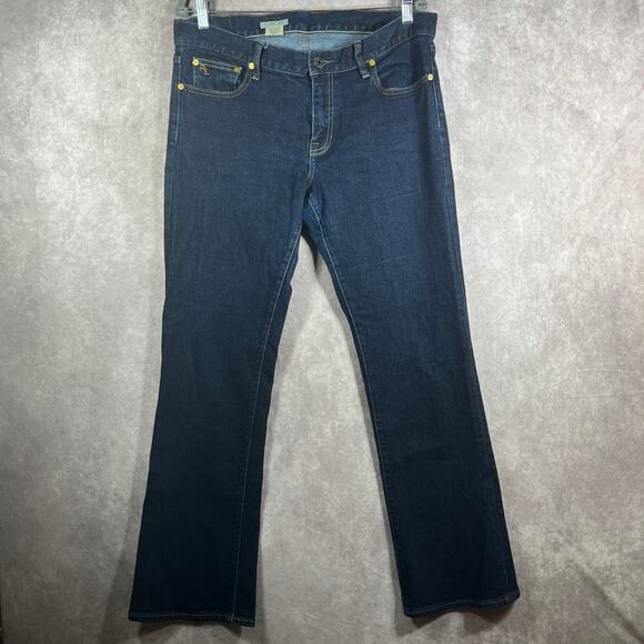 Ralph Lauren Jeans Womens 32 Blue Dark Wash Denim Classic Boot Mid Rise Stretch - Picture 1 of 13